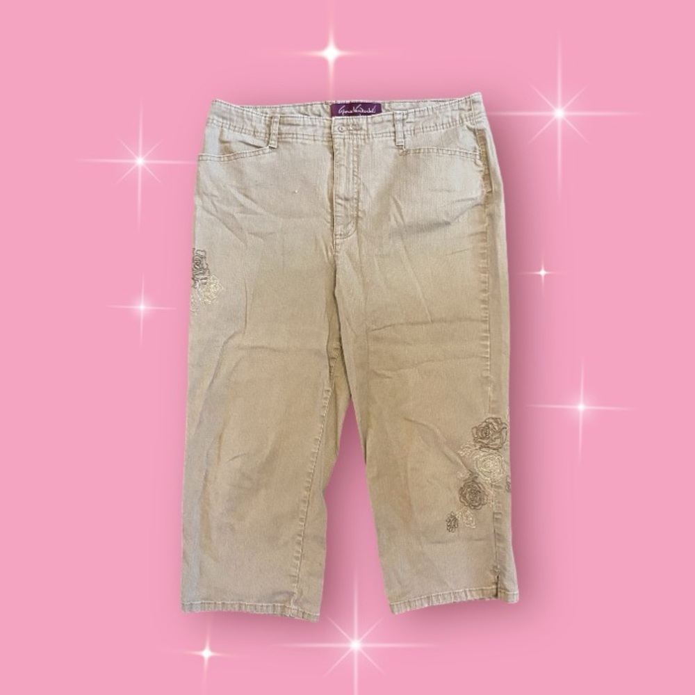 gloria vanderbilt cream colored floral jeans: size 12 🤎